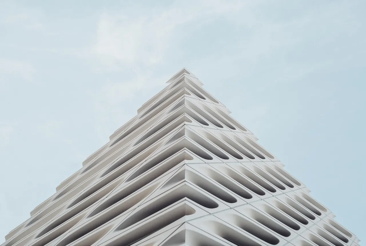 White stepped massing seen from below